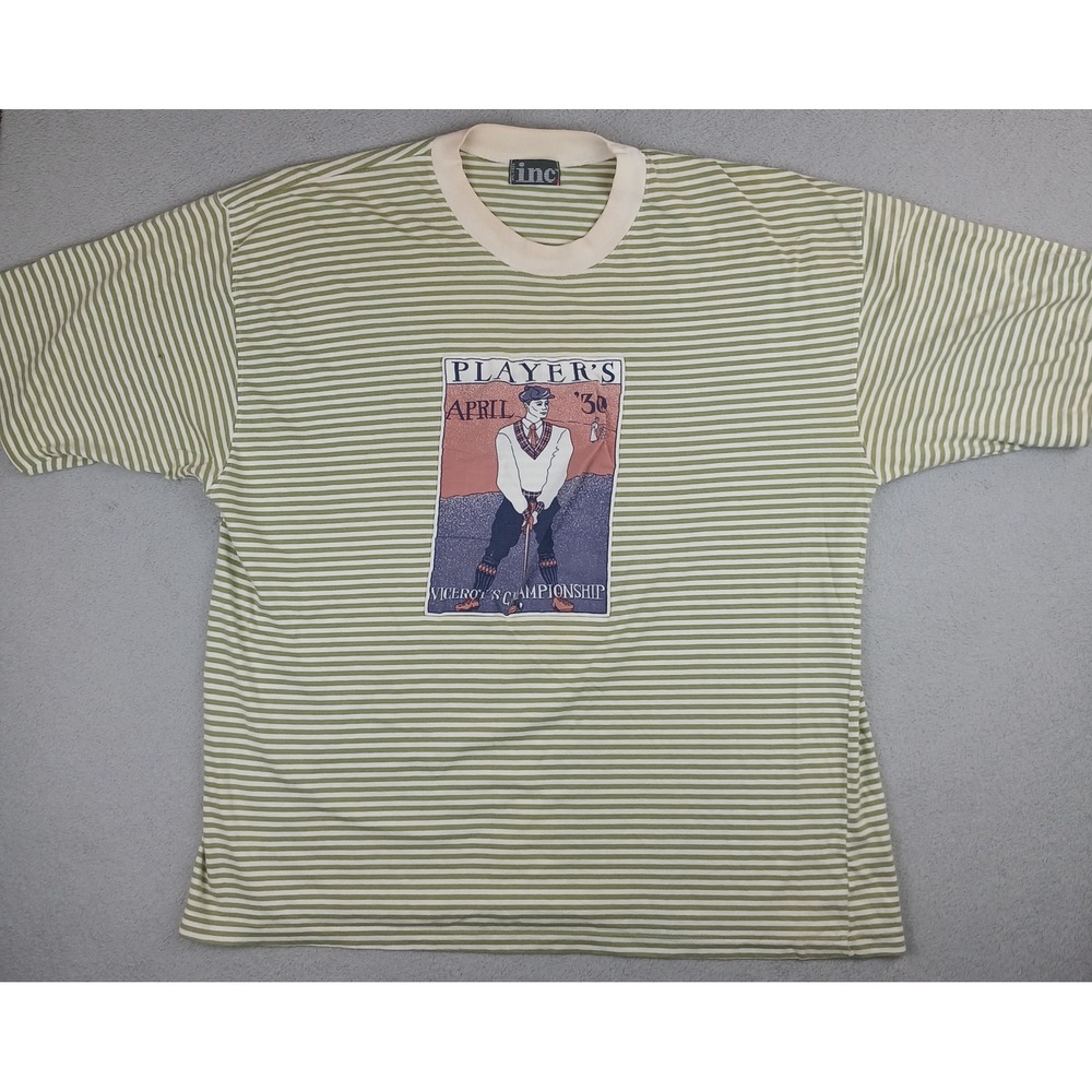 Vintage Golf Players INC T-Shirt Mens XL Green Striped Championship TEE 90s